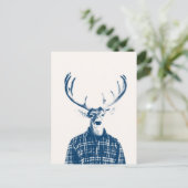 Rustige Man Buck met Antlers in Blue en Cream Briefkaart (Staand voorkant)
