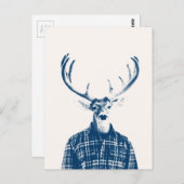 Rustige Man Buck met Antlers in Blue en Cream Briefkaart (Voorkant / Achterkant)