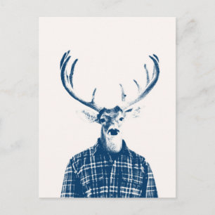 Rustige Man Buck met Antlers in Blue en Cream Briefkaart