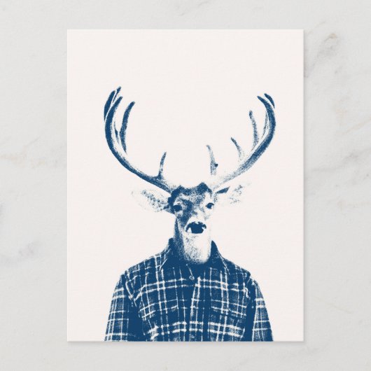 Rustige Man Buck met Antlers in Blue en Cream Briefkaart (Voorkant)