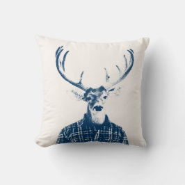 Rustige Man Buck met Antlers in Blue en Cream Kussen