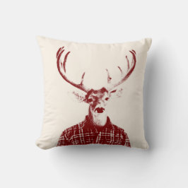 Rustige Man Buck met Antlers in Red en Cream Kussen