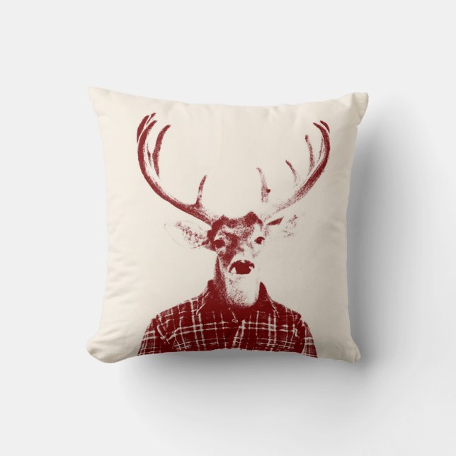Rustige Man Buck met Antlers in Red en Cream Kussen (Voorkant)