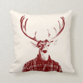 Rustige Man Buck met Antlers in Red en Cream Kussen