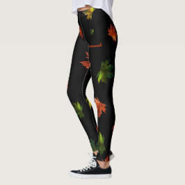 Rustige Maple Leaf met Jouw naam op BLACK Leggings