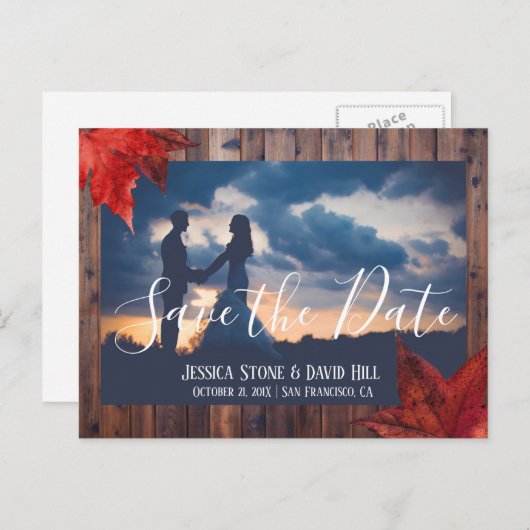 Rustige Maple Leaves Fall Wedding Save the Date Aankondigingskaart (Voorkant / Achterkant)