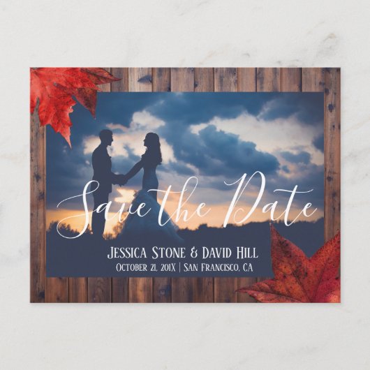 Rustige Maple Leaves Fall Wedding Save the Date Aankondigingskaart (Voorkant)