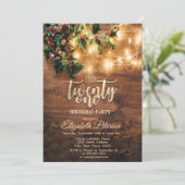 Rustige maretak,Slingerlichtjes,Houten 21e verjaar Kaart (Staand voorkant)