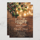 Rustige maretak,Slingerlichtjes,Houten 21e verjaar Kaart (Voorkant / Achterkant)