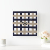 Rustige marine / beige / witte strepen vierkante klok (Huis)