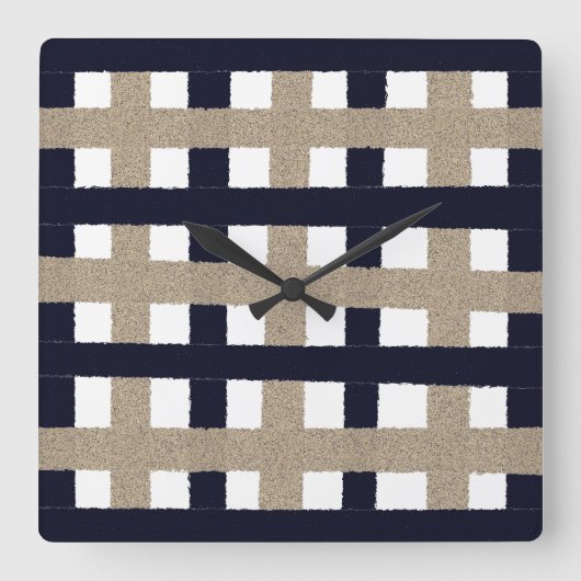 Rustige marine / beige / witte strepen vierkante klok (Voorkant)