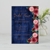 Rustige marine Blue Burgundy Vrijgezellenfeest Roo Folie Uitnodiging (Staand Voorkant)