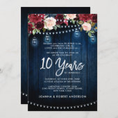 Rustige marine Bourgogne Floral Mason Jar Wedding Kaart (Voorkant / Achterkant)