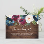 Rustige marine Bourgogne Florale bruiloft Kaart (Staand voorkant)