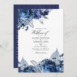 Rustige marine & White met Silver Faux Folie Weddi Kaart