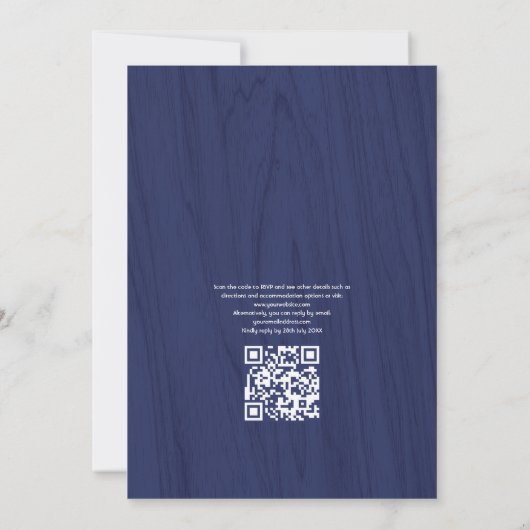 Rustige marine & White met Silver QR Code Weddensc Kaart (Achterkant)