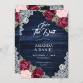 Rustige marineblauw bruinbruin bruinhout save the date (Voorkant / Achterkant)