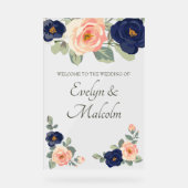 Rustige marineblauw en peach Floral Wedding Acryl Bord (Voorkant)