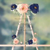 Rustige marineblauw en peach Floral Wedding Acryl Bord (Neutraal)