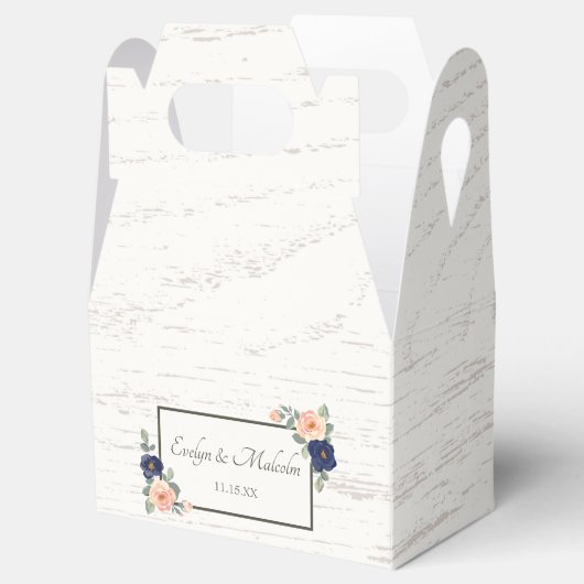 Rustige marineblauw en peach Floral Wedding Bedankdoosjes (Geopend)