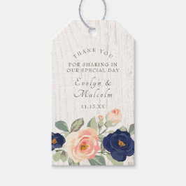 Rustige marineblauw en peach Floral Wedding Cadeaulabel