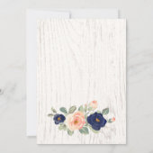 Rustige marineblauw en peach Floral Wedding Kaart (Achterkant)