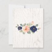Rustige marineblauw en peach Floral Wedding Kaart (Achterkant)