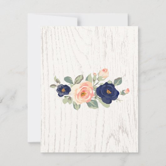 Rustige marineblauw en peach Floral Wedding Kaart (Achterkant)