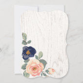 Rustige marineblauw en peach Floral Wedding Kaart (Achterkant)