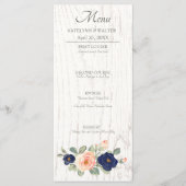 Rustige marineblauw en peach Floral Wedding Menu (Voorkant)