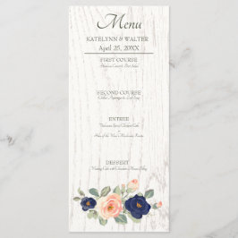 Rustige marineblauw en peach Floral Wedding Menu