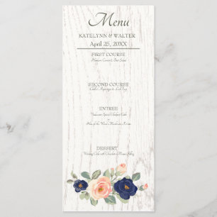 Rustige marineblauw en peach Floral Wedding Menu