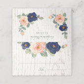 Rustige marineblauw en peach Floral Wedding Plaatskaartje (Buitenkant ongevouwen)