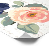 Rustige marineblauw en peach Floral Wedding Poster (Hoek)