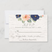 Rustige marineblauw en peach Floral Wedding RSVP Kaartje (Voorkant)