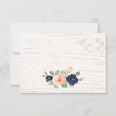 Rustige marineblauw en peach Floral Wedding RSVP Kaartje (Achterkant)