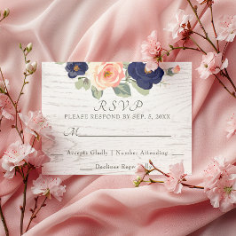 Rustige marineblauw en peach Floral Wedding RSVP Kaartje