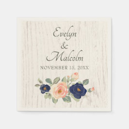 Rustige marineblauw en peach Floral Wedding Servet
