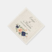 Rustige marineblauw en peach Floral Wedding Servet (Hoek)