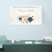Rustige marineblauw en peach Floral Wedding Spandoek (Beurs)
