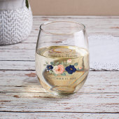 Rustige marineblauw en peach Floral Wedding Wijnglas Zonder Voet