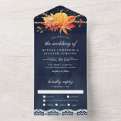 Rustige marineblauw Herfst Maple leves Pumpkin Wed All In One Uitnodiging (Binnen)