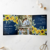 Rustige marineblauw hout - Eucalyptus Weddenschap Drieluik Uitnodiging (Binnen)