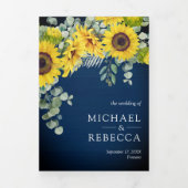 Rustige marineblauw hout - Eucalyptus Weddenschap Drieluik Uitnodiging (Cover)