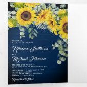 Rustige marineblauw hout - Eucalyptus Weddenschap Drieluik Uitnodiging (Binnenzijde eerst)