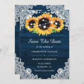 Rustige marineblauw hout zonnebloem sparen de datu save the date (Voorkant / Achterkant)