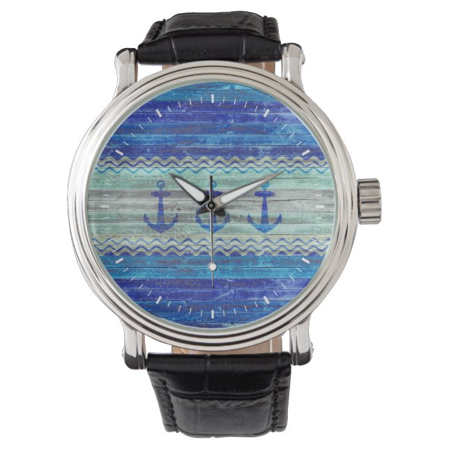 Rustige marineblauw-kustankers horloge (Voorkant)