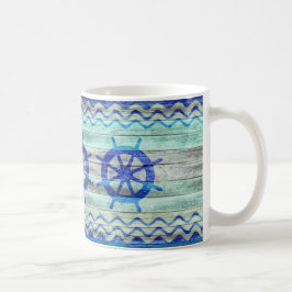Rustige marineblauw kustdek scheepswielen koffiemok