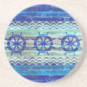 Rustige marineblauw kustdek scheepswielen zandsteen onderzetter (Voorkant)