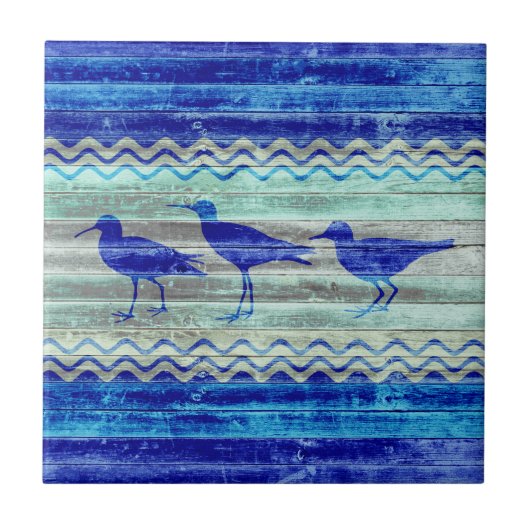 Rustige marineblauw kustvuilnis tegeltje (Voorkant)